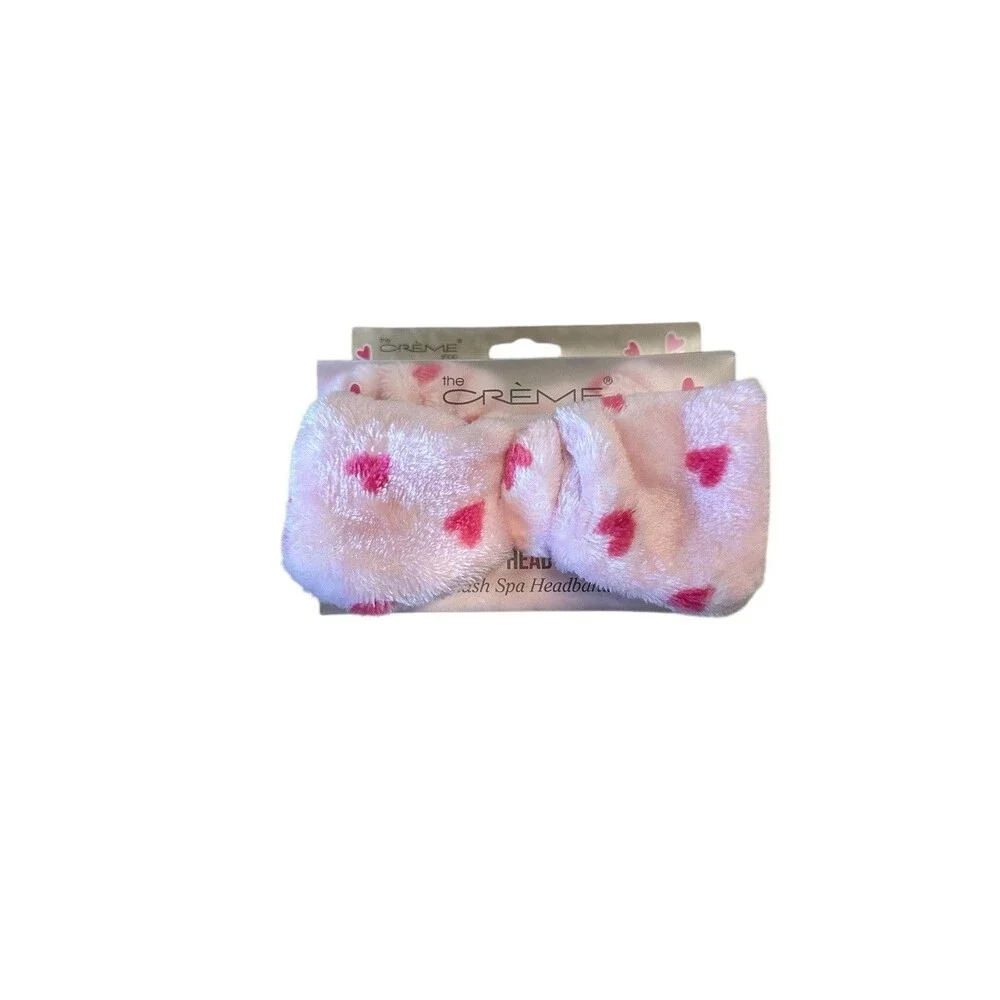 NWT  The Creme Shop Teddy Headband  Plush Spa Headbandn Pink w/ Hearts